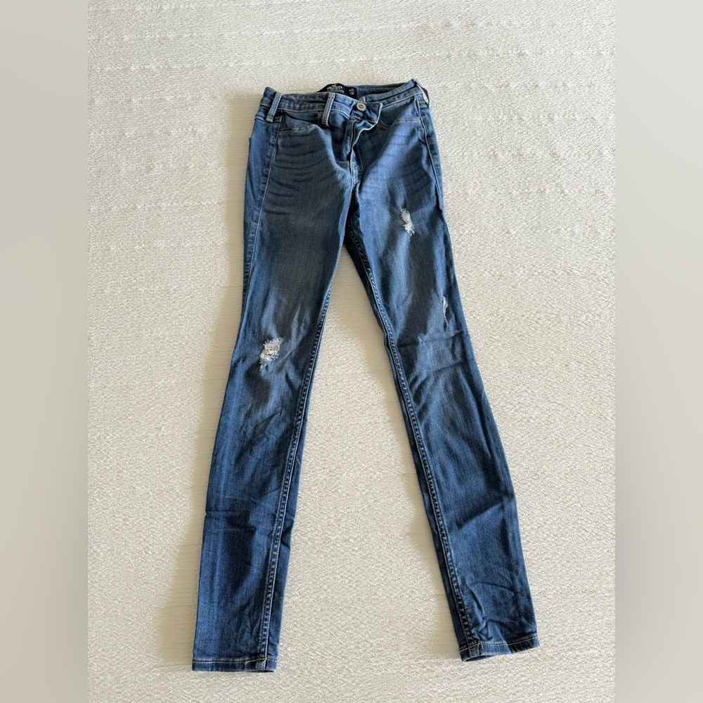 Hollister Blue Skinny Jeans with Distressed Details